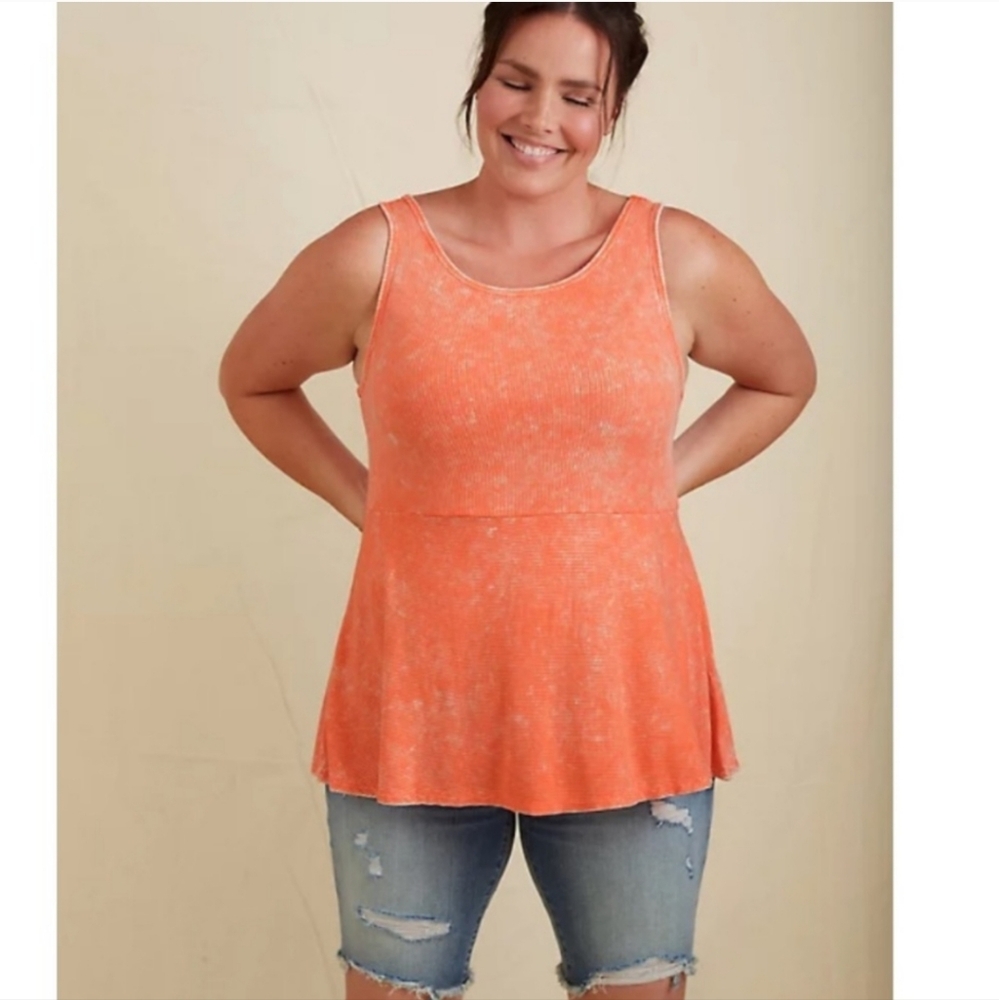 Torrid Super Soft Rib Coral Mineral Wash Peplum Tank